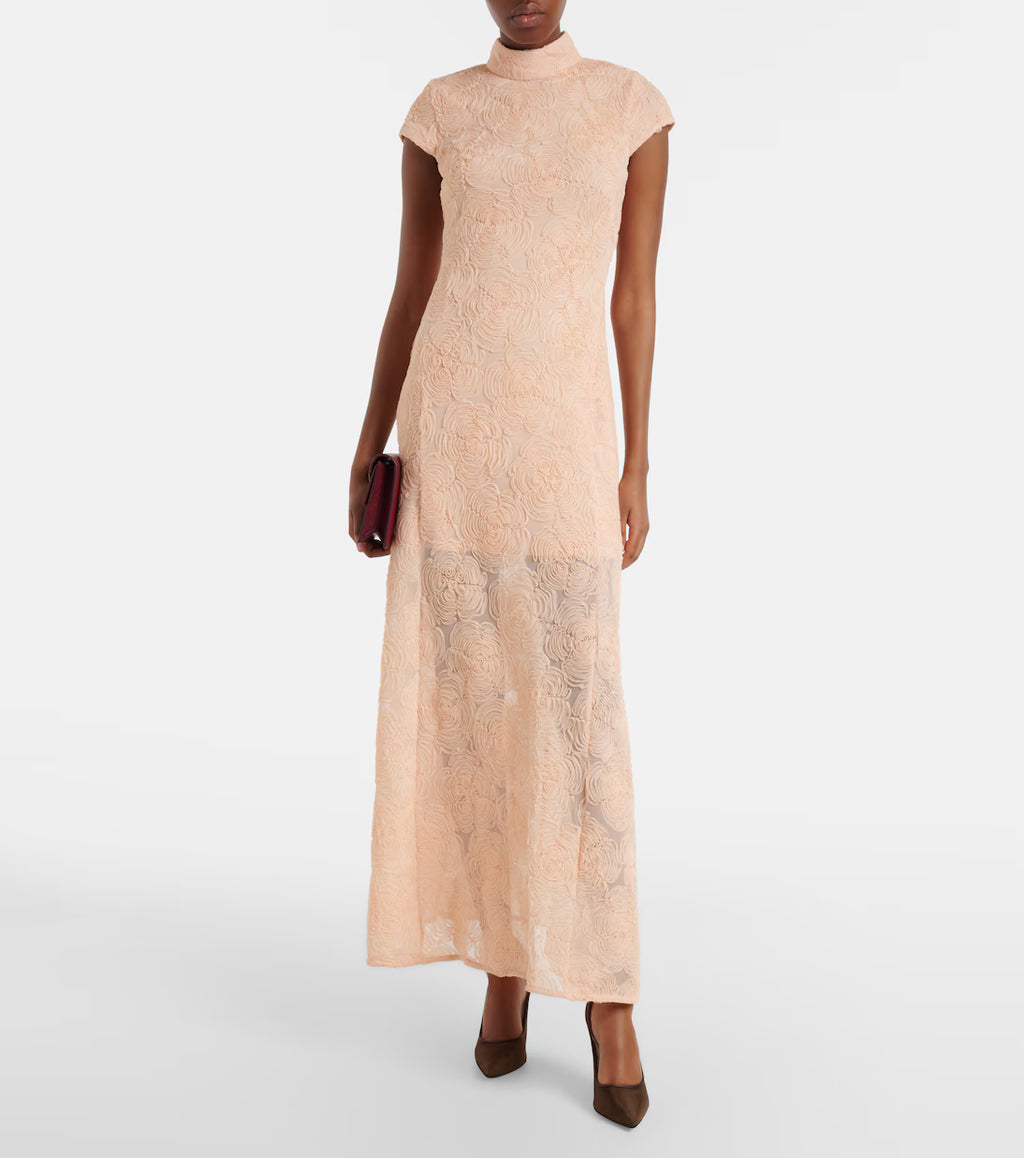 Rotate Floral Embroidered Tulle Maxi Dress