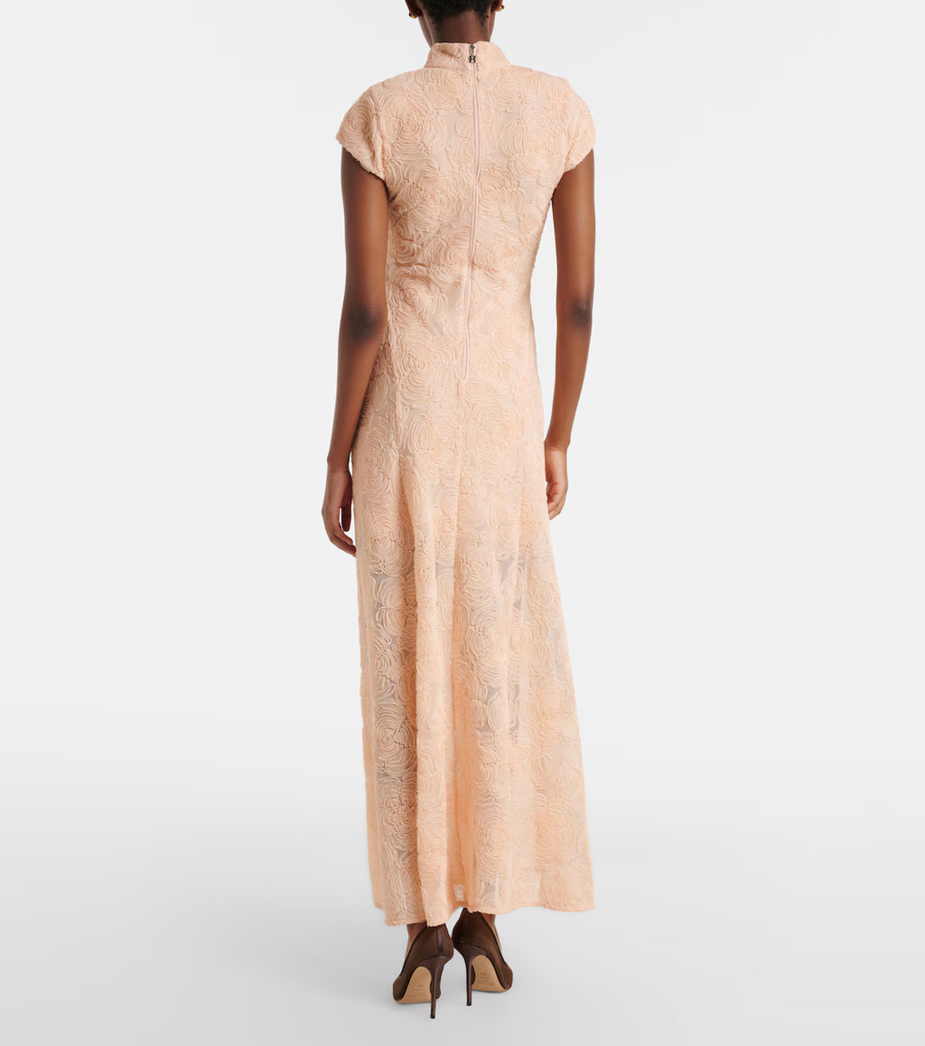 Rotate Floral Embroidered Tulle Maxi Dress