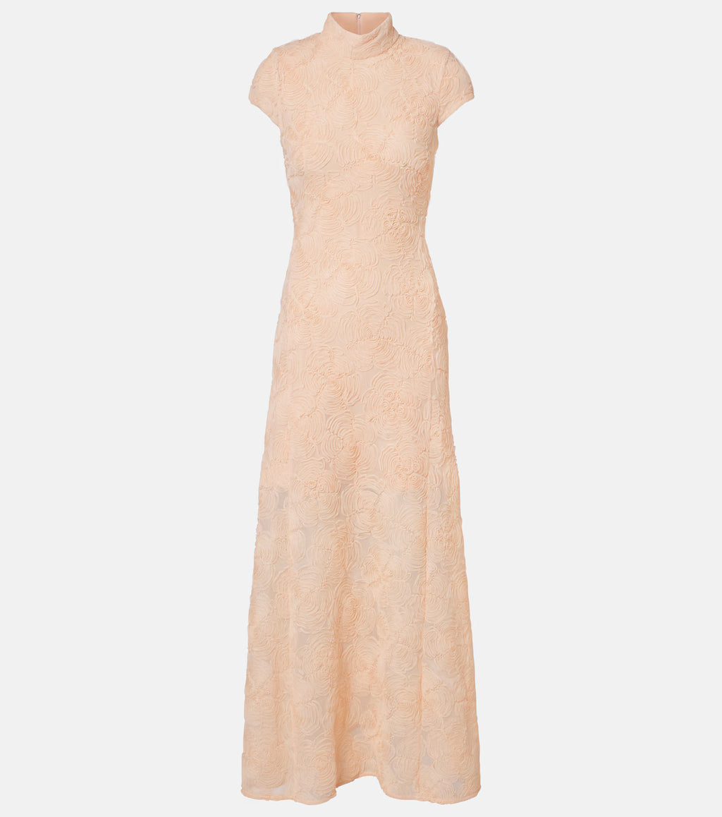 Rotate Floral Embroidered Tulle Maxi Dress