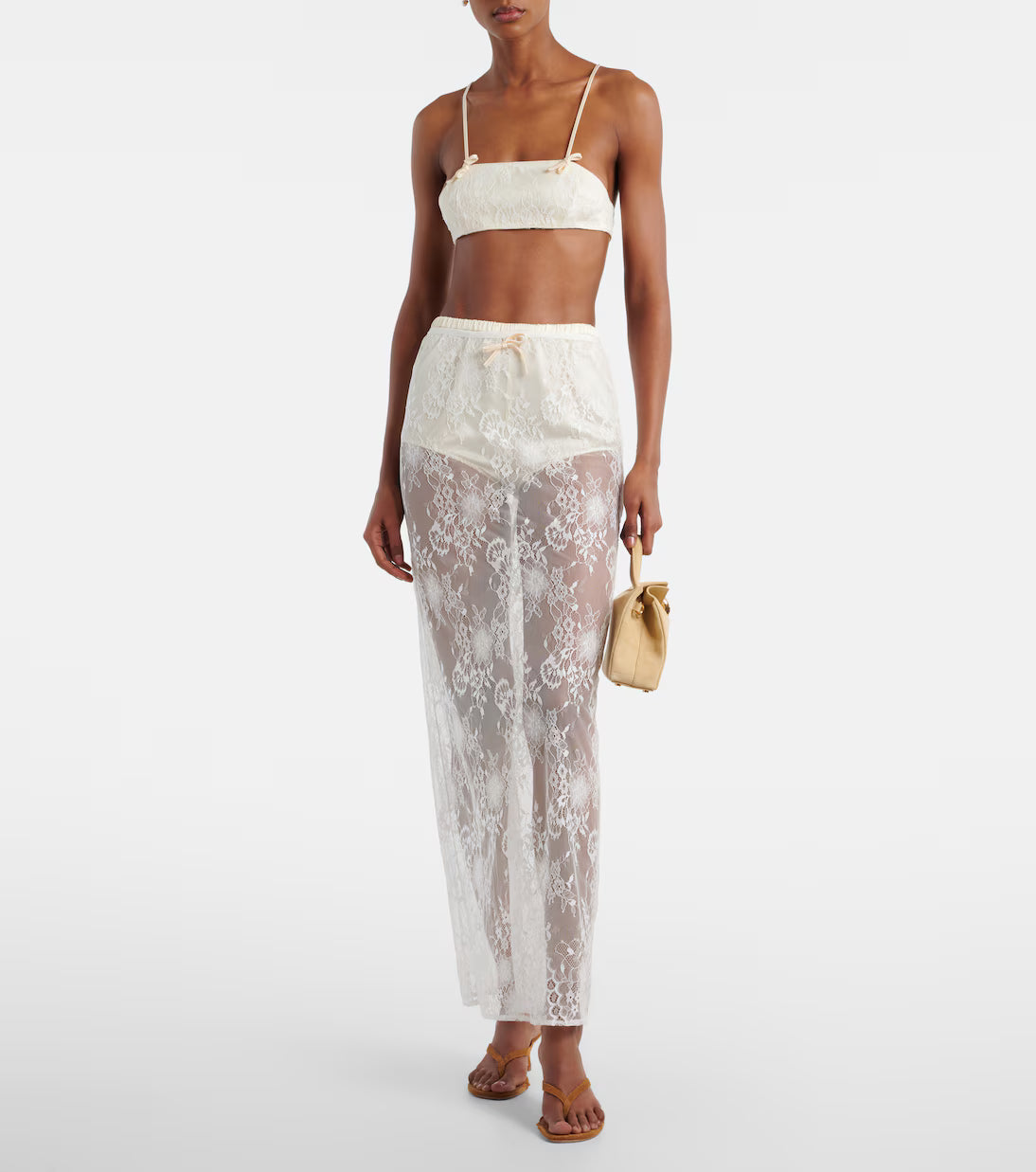 Aya Muse Eteri Bow-Detail Floral Lace Maxi Skirt
