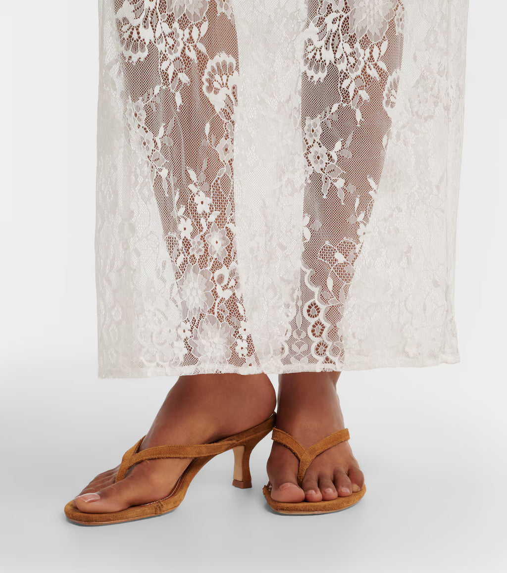 Aya Muse Eteri Bow-Detail Floral Lace Maxi Skirt